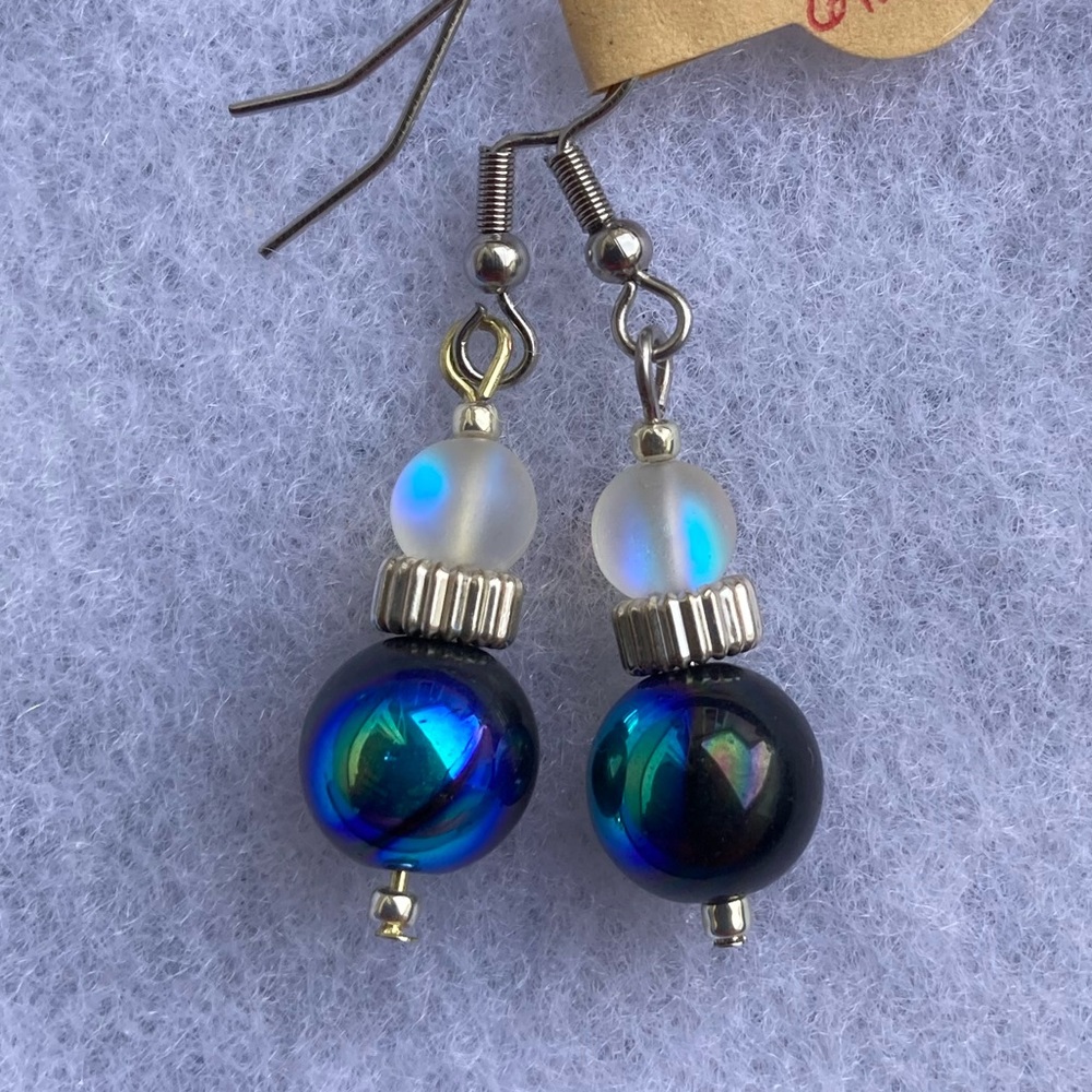 Iridescent Bead Earrings with Mermaid Glass